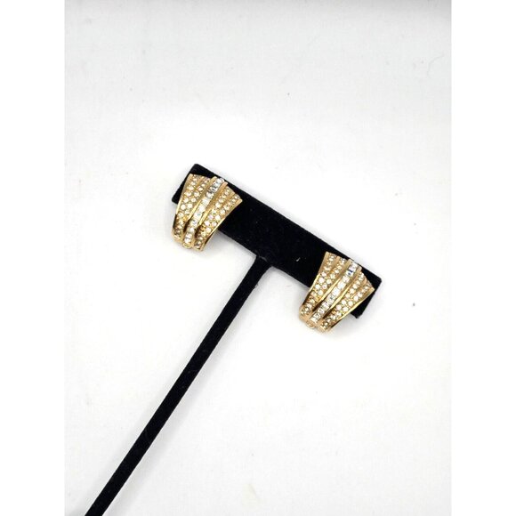 Christian DIOR signed rhinestone pave gold plated Clip on Earrings stunning - Picture 8 of 8